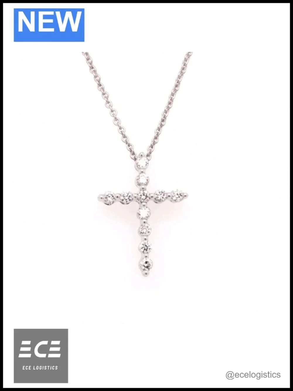 10K White Gold Diamond Cross Pendant Necklace with Silver Chain